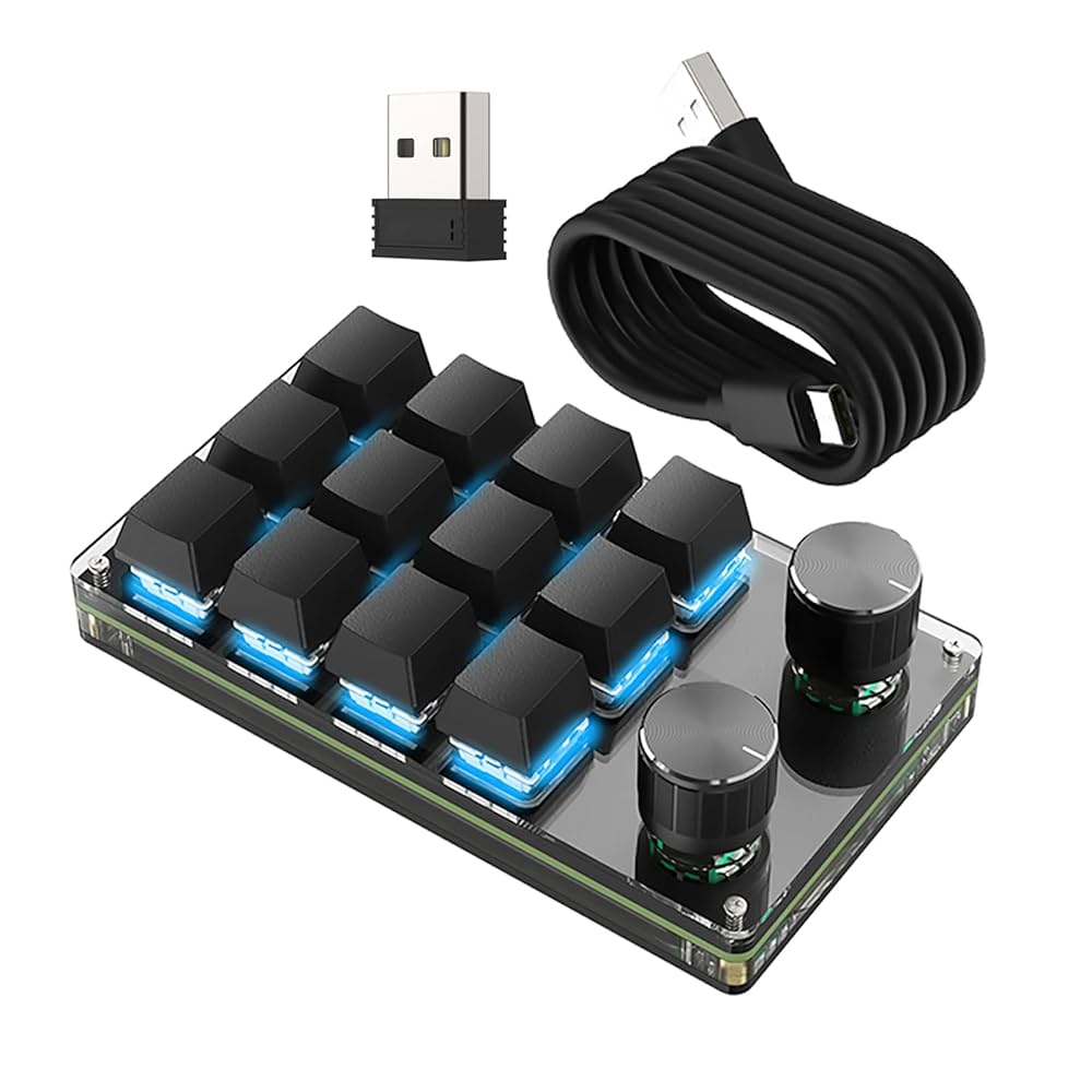 Amazon | マクロキーボード 片手キーボード 12キー 回転ノブ付き